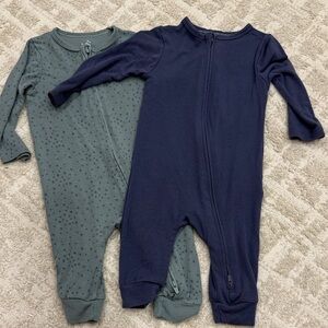 Kids Long Sleeve One-Piece Zipper Sleepers - Navy and Green